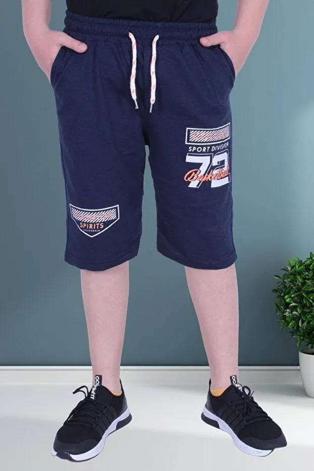 Детские шорты для мальчиков с принтом Basketball 72 text Fyk Collection, Navy Blue — фото 4