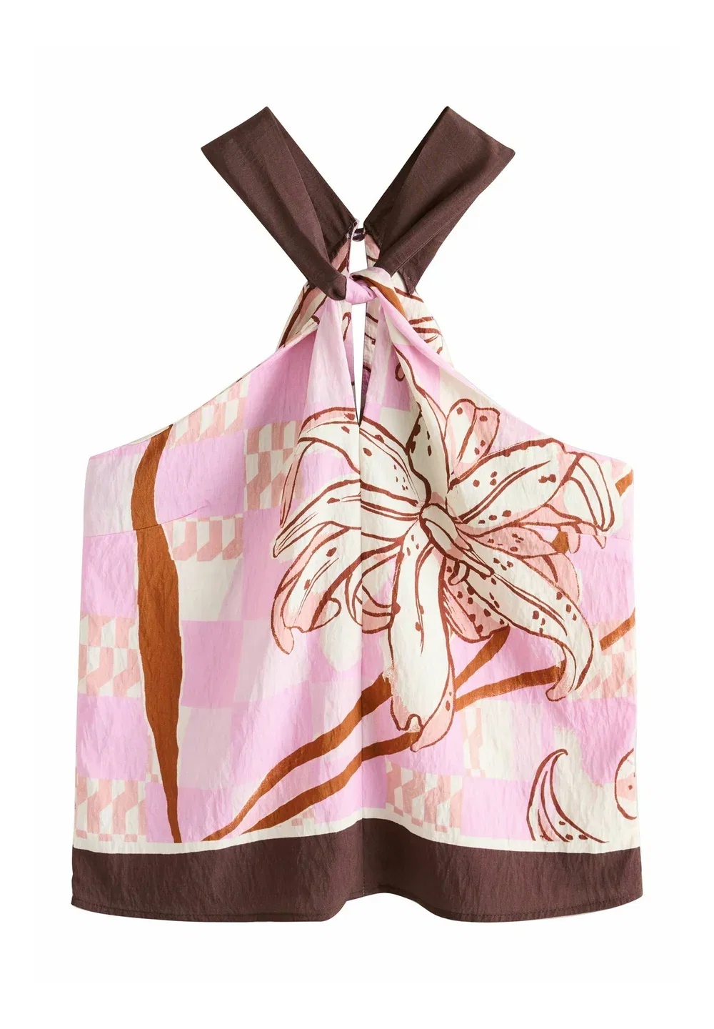 Блузка стандартного кроя с завязками на шее Next, Pink Orange Floral Print