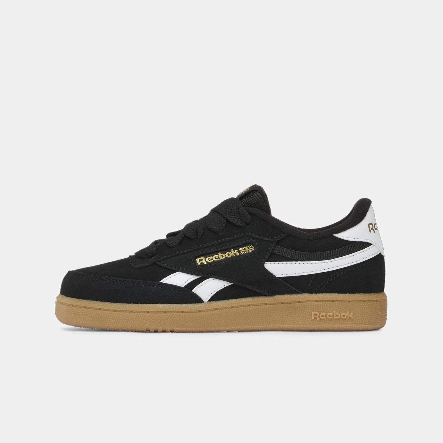 Детские кроссовки для мальчиков кожаные Club C Revenge Reebok, Black White Gold — фото 3