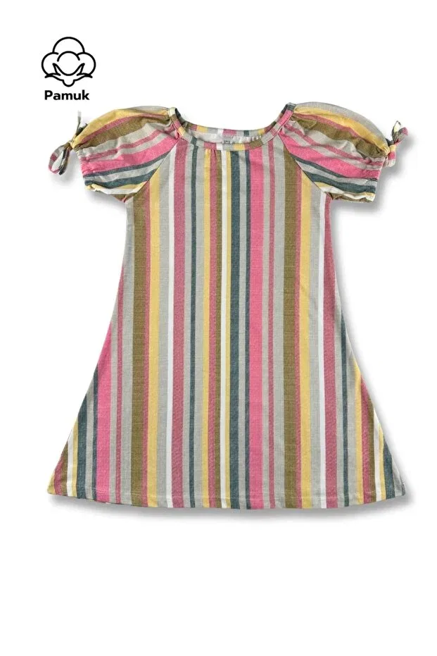 Детское платье для девочек с принтом Balloon sleeves colorful striped patterned design Difa Kids, Colorful Striped Pattern