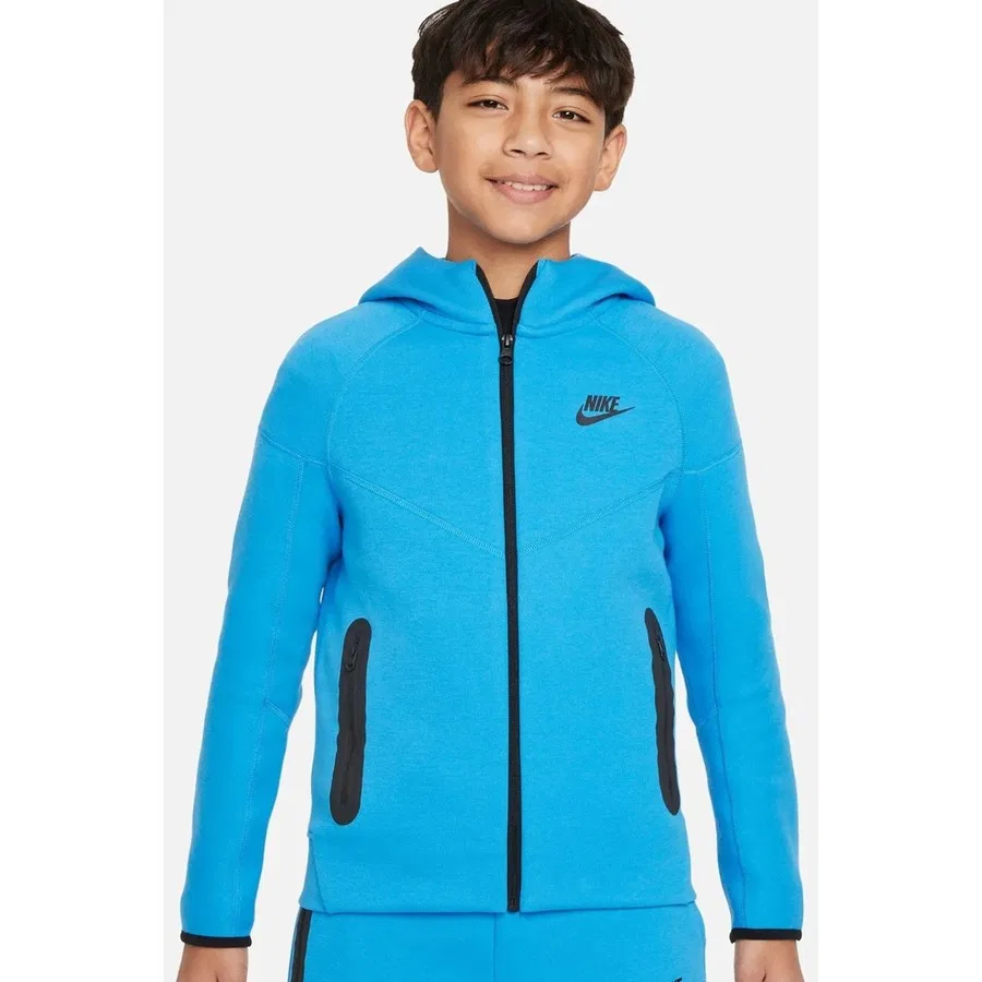 Детский свитшот-худи с капюшоном и молнией Tech Fleece Nike, Темно-синий