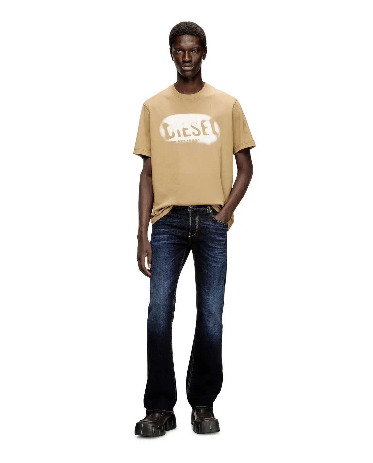 Мужская футболка с принтом Diesel, Beige — фото 4