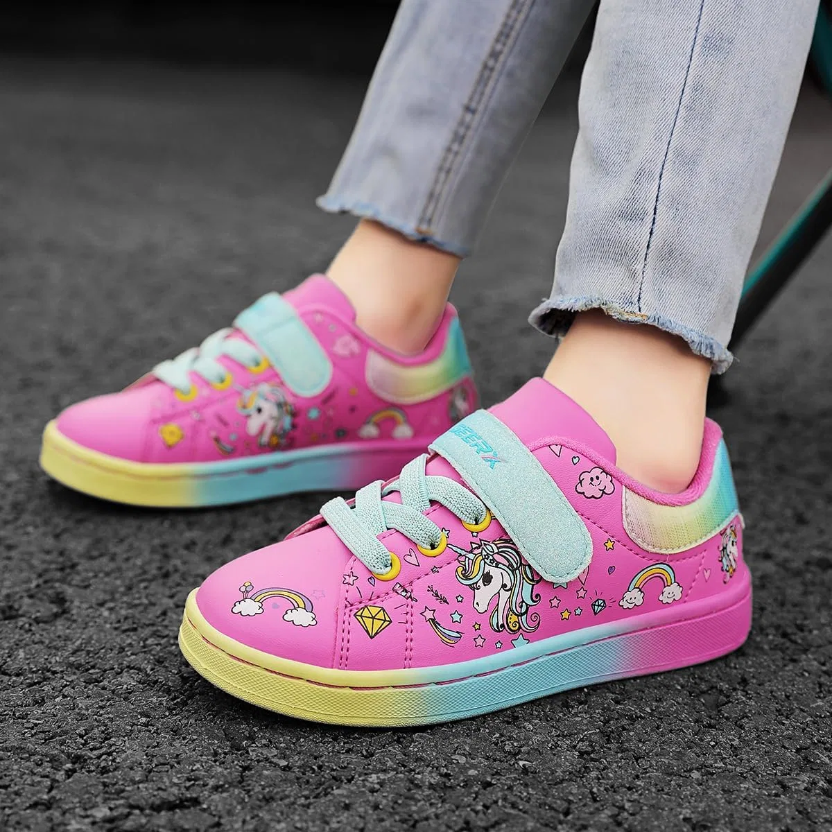 Детские кроссовки для девочек с принтом Unicorn GEERX, Fuchsia Blue — фото 2