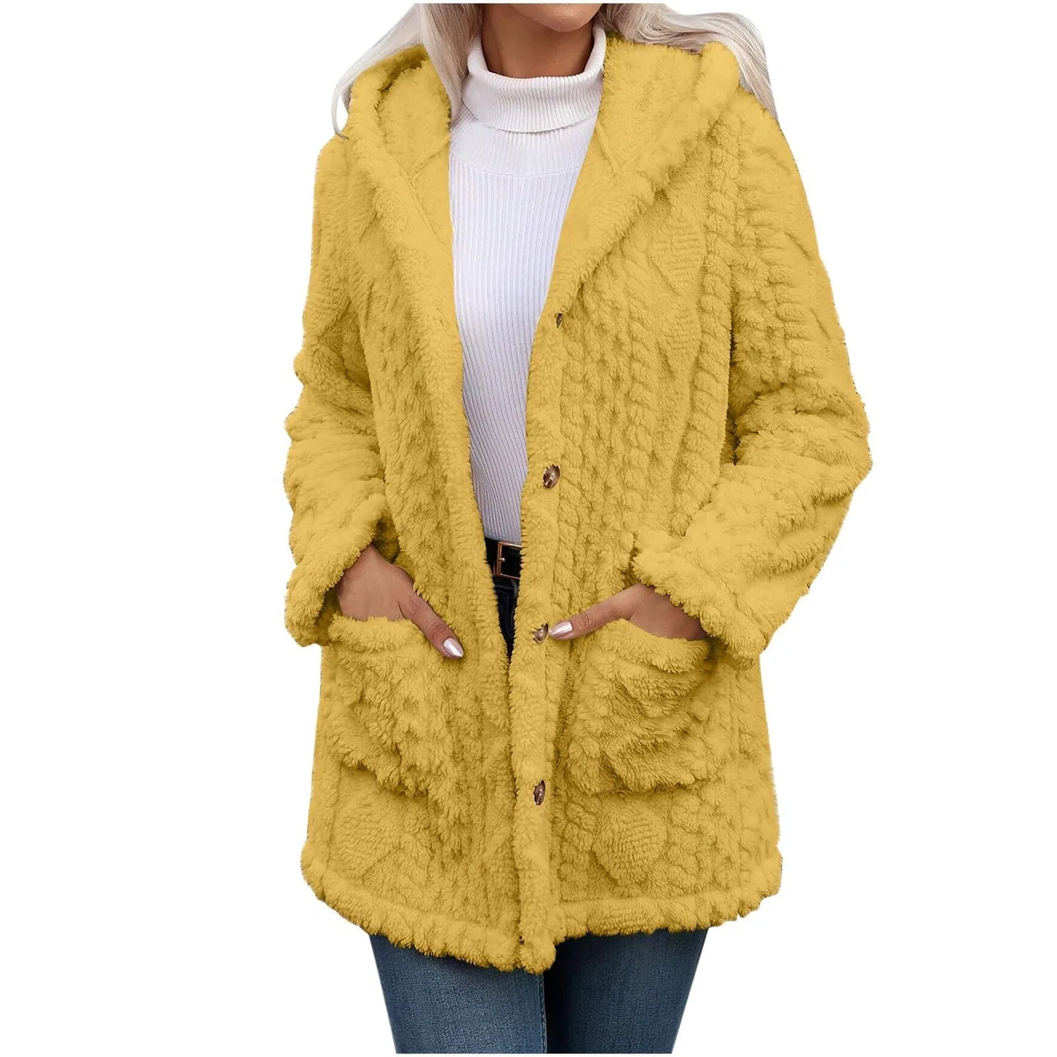 Женское пальто с флисом, с пуговицами, однотонное, с карманом, Giallo