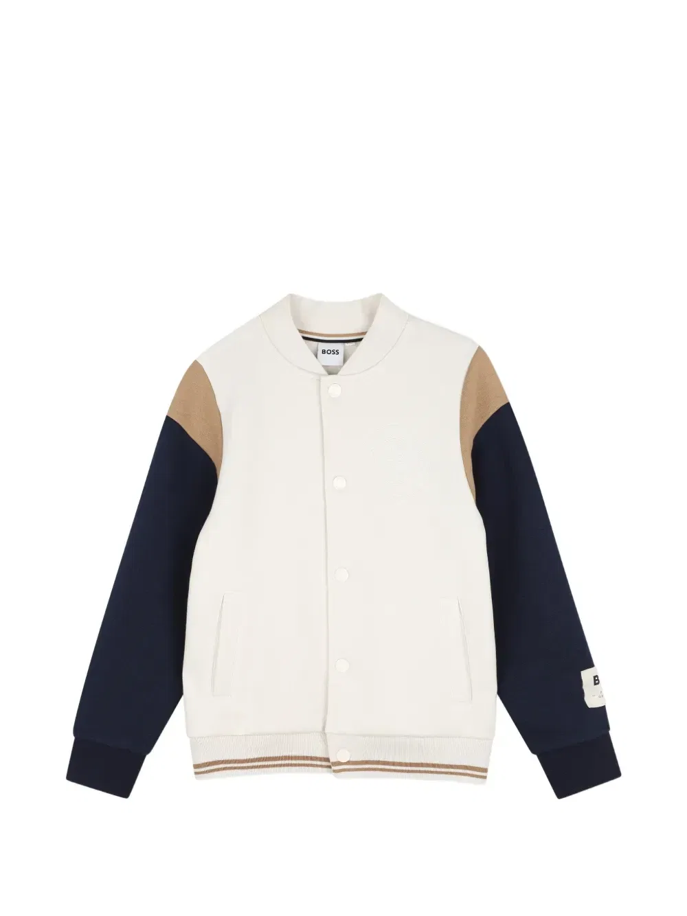 Кардиган в стиле колор-блок с вышитым логотипом Boss Kidswear, бежевый
