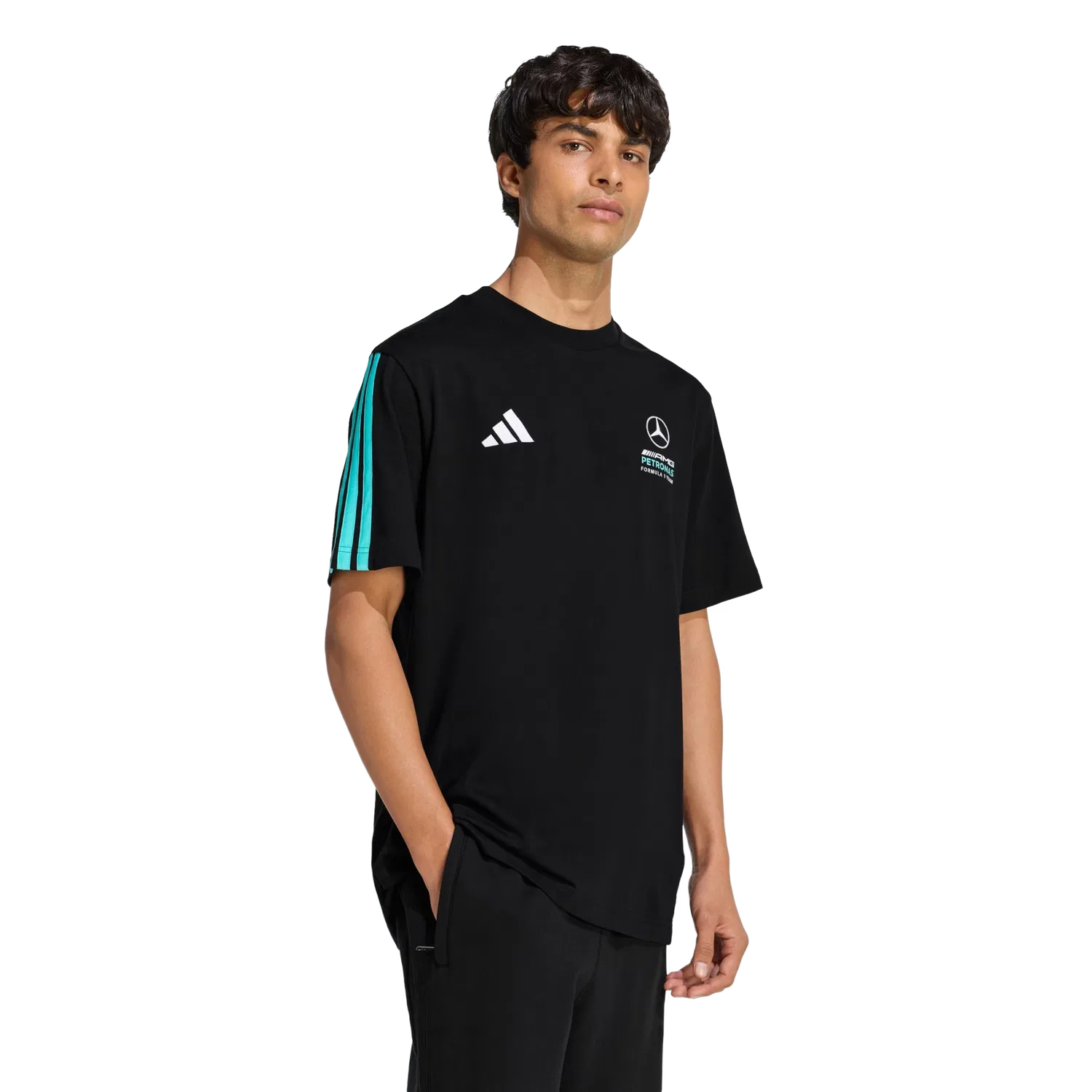 Мужская футболка с принтом Mercedes-AMG Petronas Formula 1 Team Adidas, черный — фото 2
