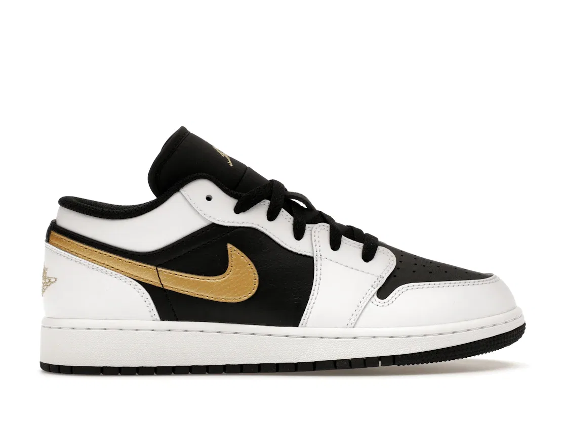 Детские кроссовки с золотым свушем Jordan 1 Low Jordan, White/Black/Metallic Gold