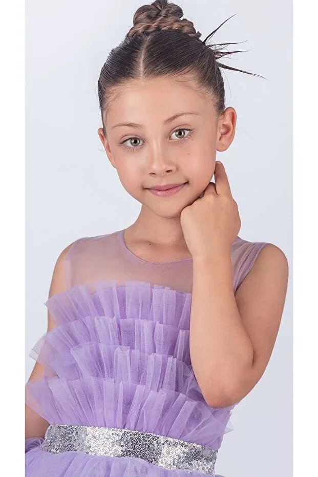 Детское платье для девочек без рукавов Sapes model back gipeli tulle girl's strap satin evening dress mnk0618 Mnk Baby&Kids, Lila — фото 4