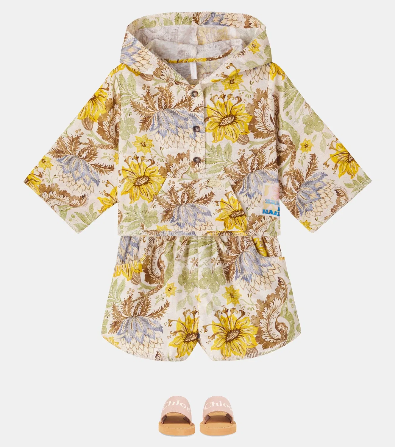 Шорты хлопковые с цветочным принтом Zimmermann Kids, белый — фото 2