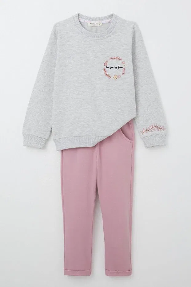 Детский спортивный комплект для девочек с принтом Basics Breeze, Light Gray Melange