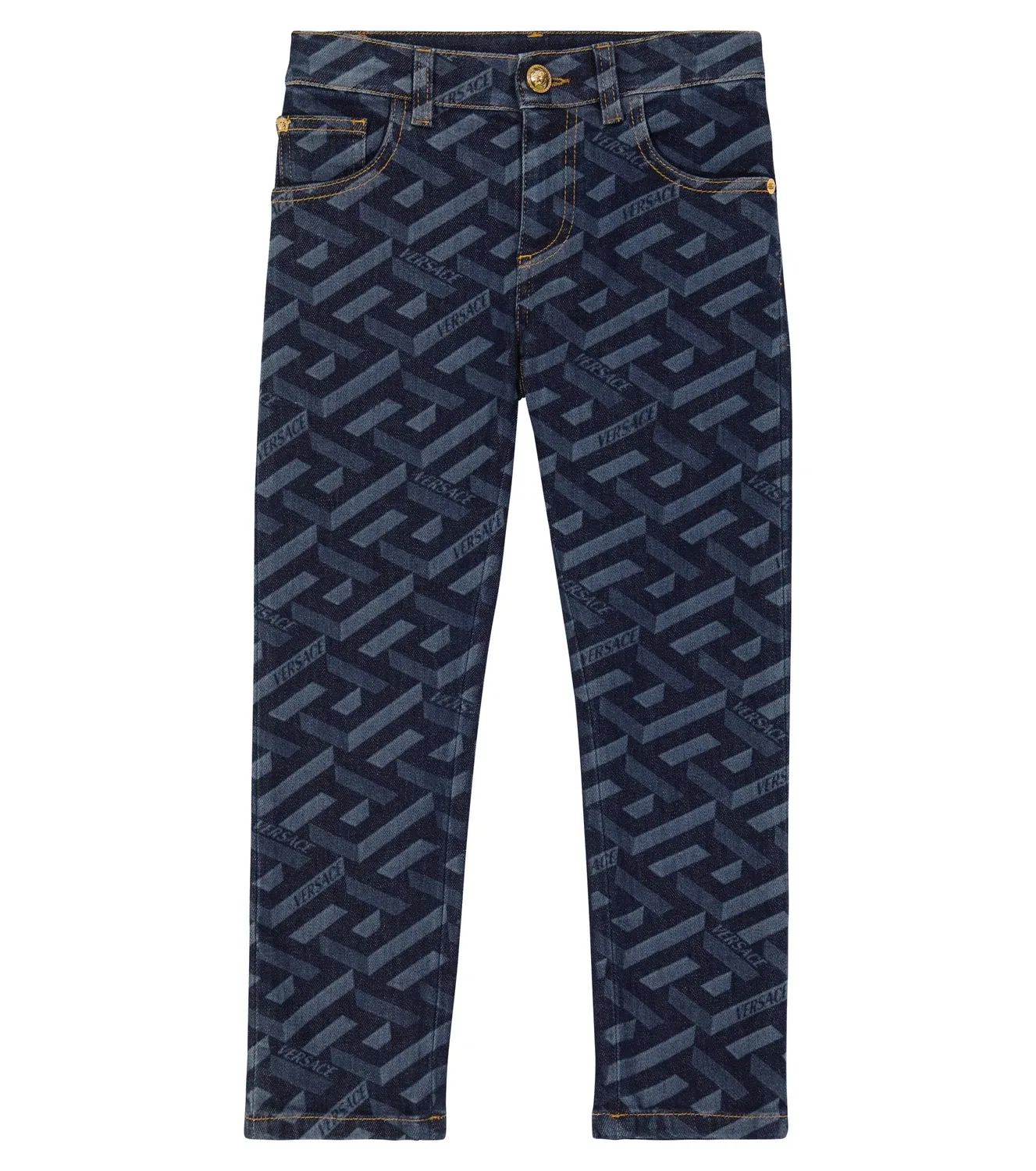 Джинсы с логотипом на завышенной талии Versace Kids, синий