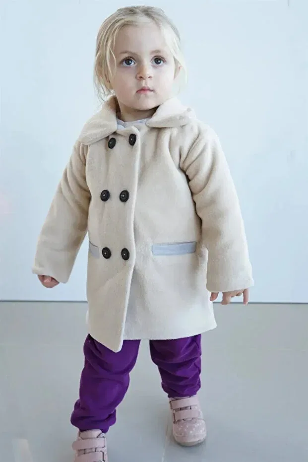 Детское пальто для девочек с начесом Nurbeli, Beige — фото 2