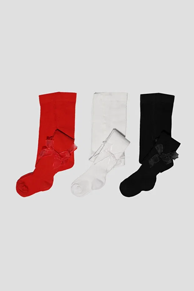 Детские колготки для девочек с принтом 3 пары Defne Baby, Red-Black-White