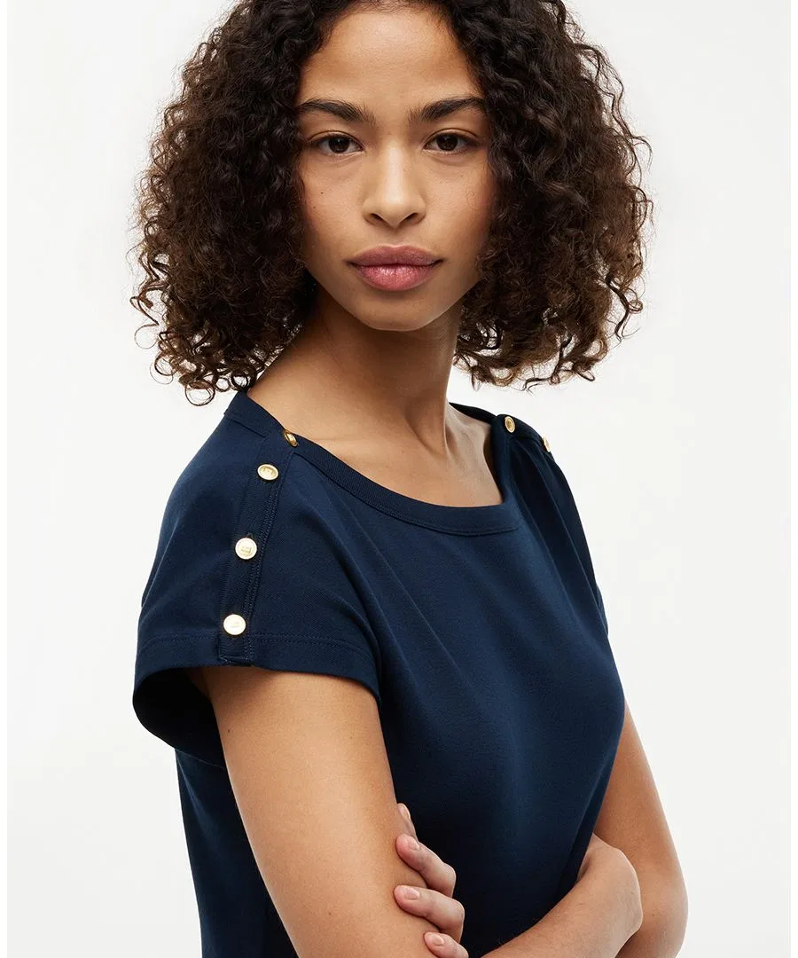 Футболка женская с коротким рукавом-фонарик и лодочным вырезом Tommy Hilfiger, Dark Night Navy — фото 3