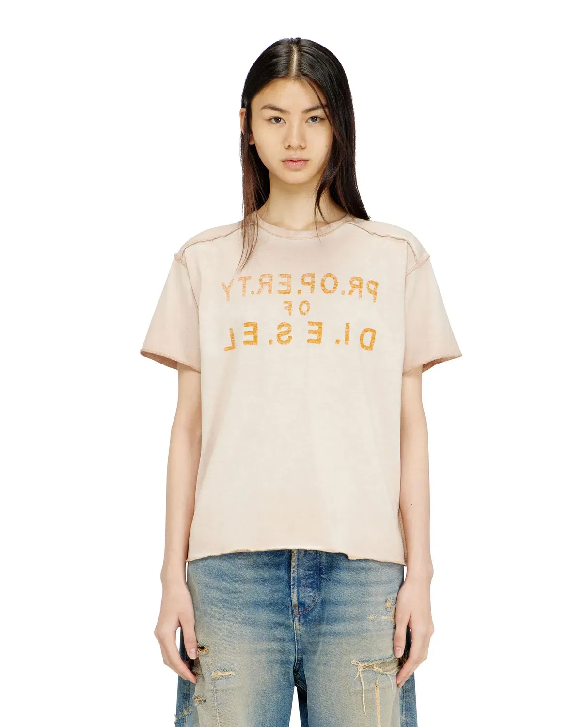 Женская футболка с принтом Digital Logo Diesel, Beige