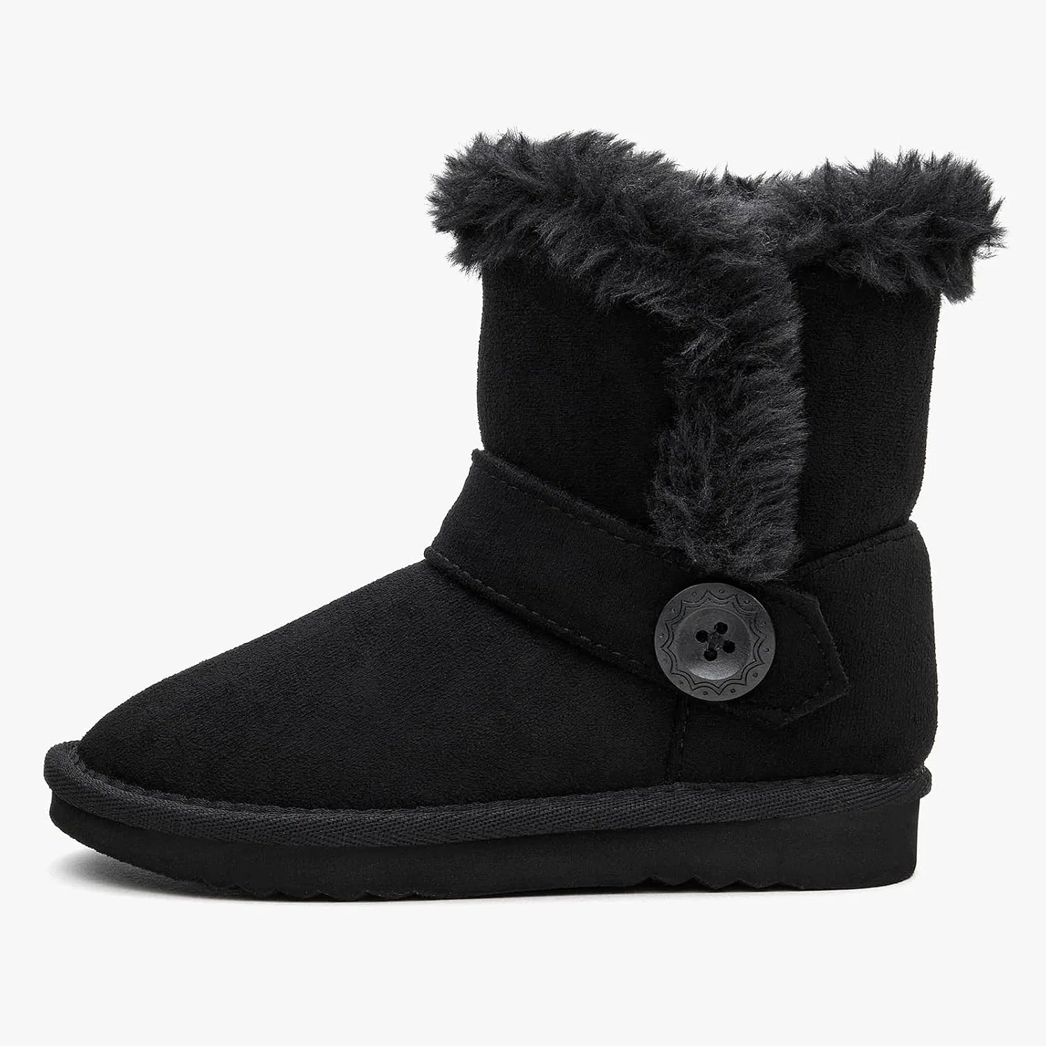 Детские сапоги для девочек на меху BlueKnot Winter Cold Weather Wood Button Warm Shearling Comfort, Black — фото 3