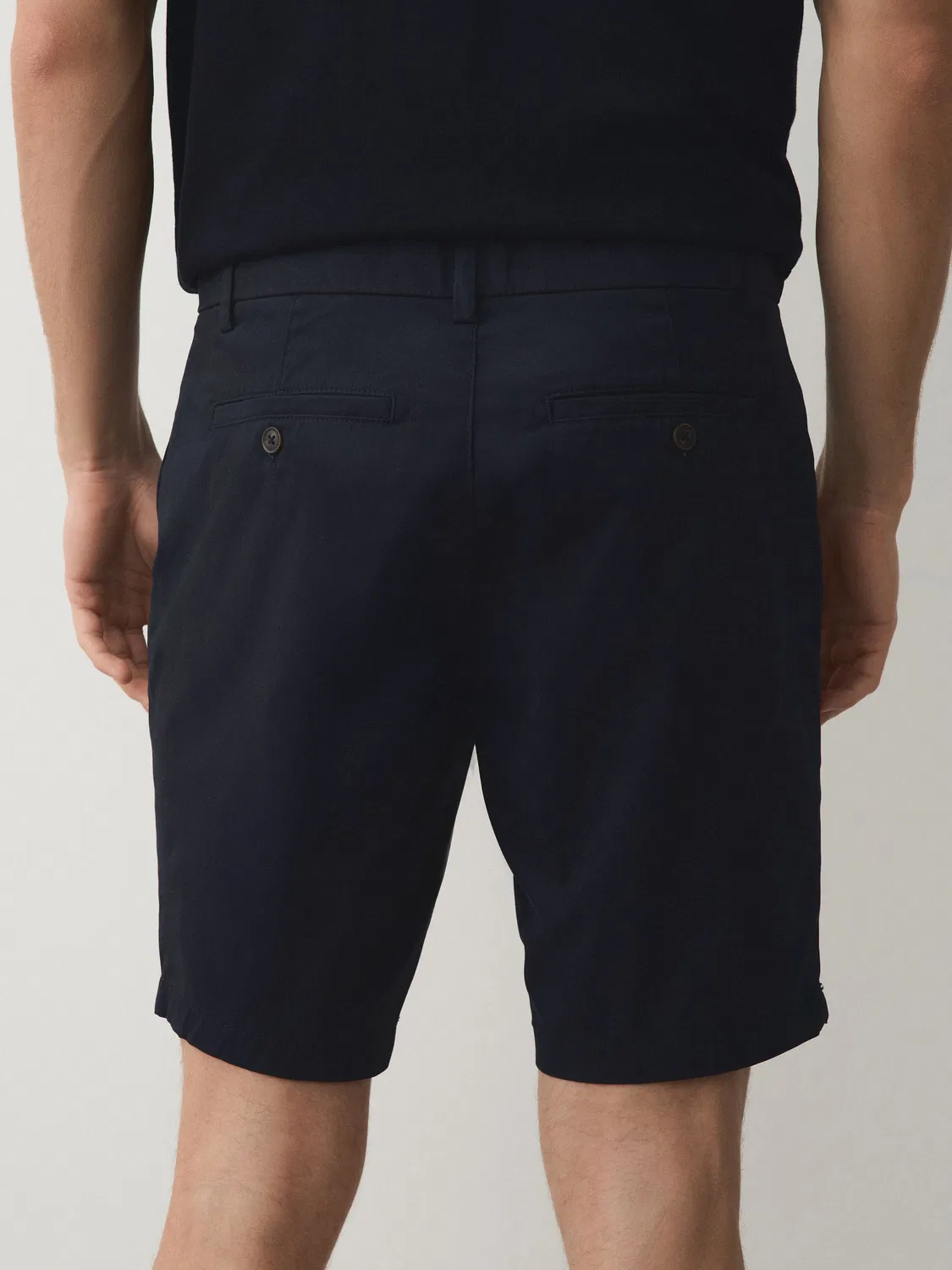 Шорты хлопковые, модель Skinny Fit Stretch Chino Next, темно-синий/камень — фото 4