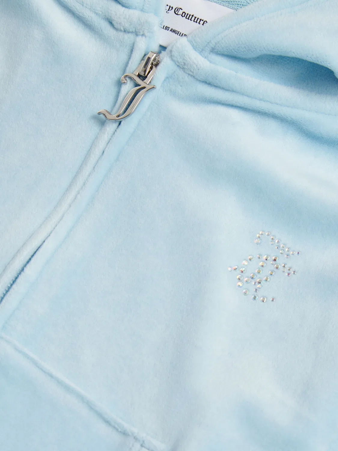 Худи кроп-велюр с диамантовым лого Juicy Couture, синий — фото 4