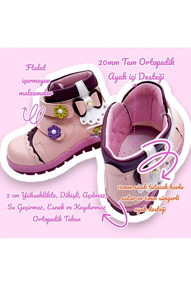 Детские ботинки для девочек ортопедические с мехом Beebron, Powder Pink (Fleece Lining) — фото 2