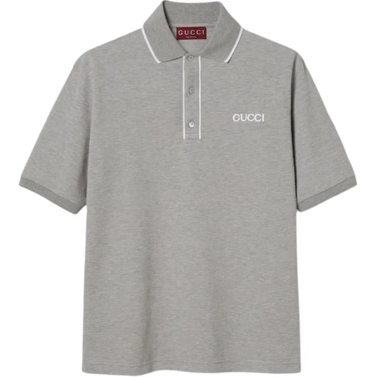 Поло GUCCI с вышитым логотипом, серое
