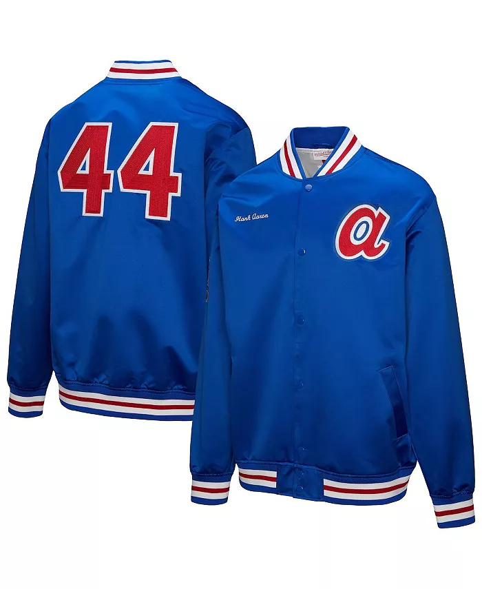 

Мужская бейсбольная куртка Atlanta Braves Legends Collection с полной застежкой на пуговицах, винтажный атлас, модель Hank Aaron Mitchell & Ness