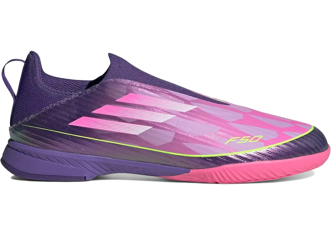Детские бутсы без шнуровки F50 League Laceless IC Adidas, Unity Purple/Footwear White/Lucid Lemon