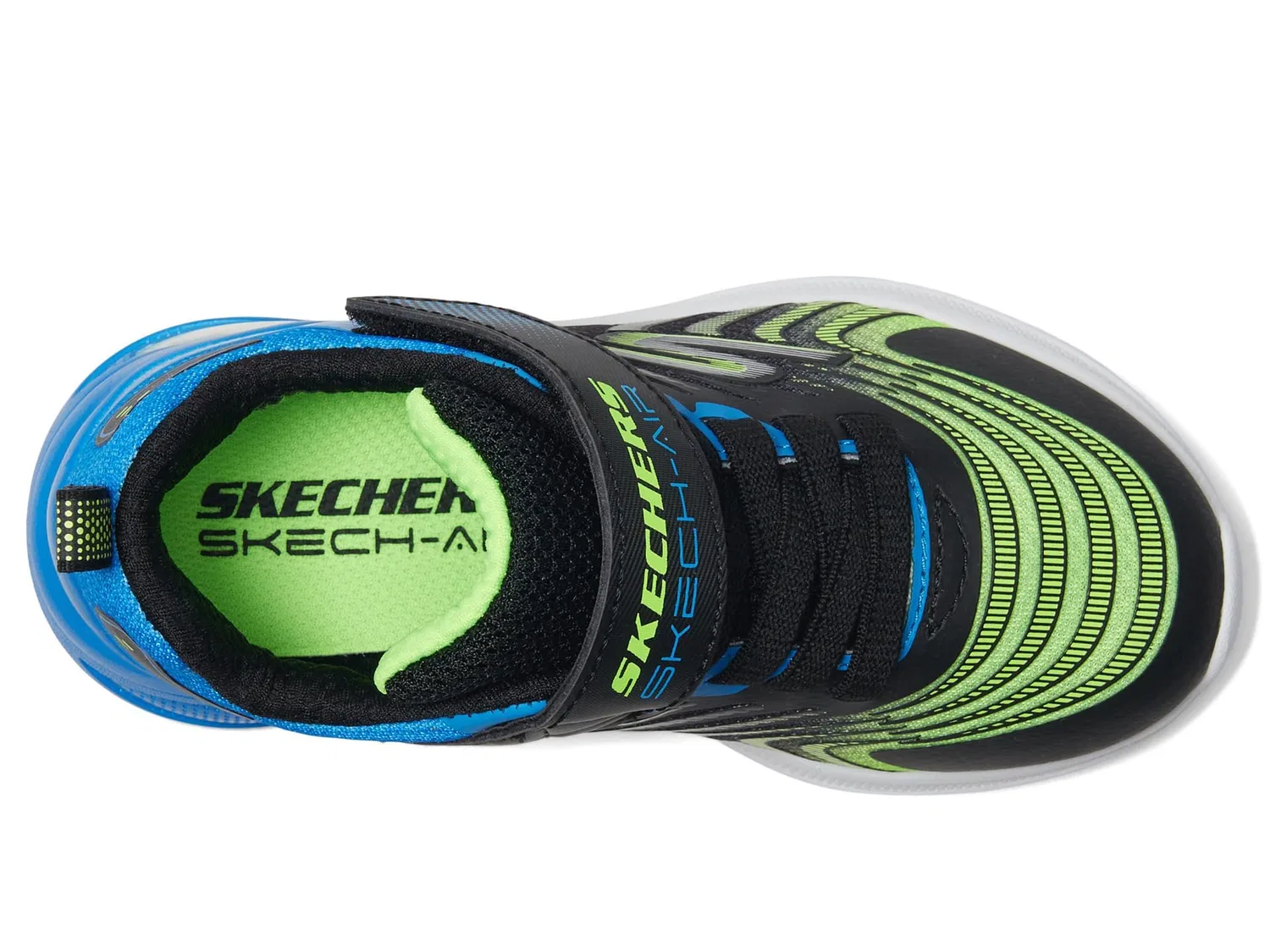 Детские кроссовки для мальчиков с максимальной амортизацией Microspec Max Advance Vortivox Skechers, Black Textile Blue Lime Synthetic Silve — фото 3