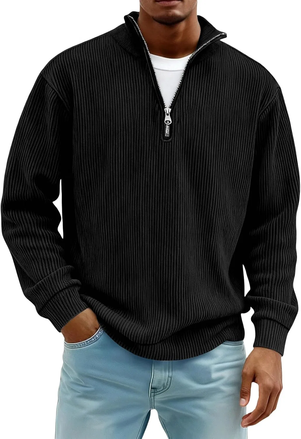Мужская длинная футболка хенли с воротником Regular Fit, Black — фото 2