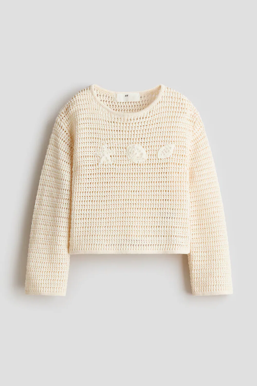 Хлопковая рубашка с эффектом вязания крючком H&M, Cremefarben