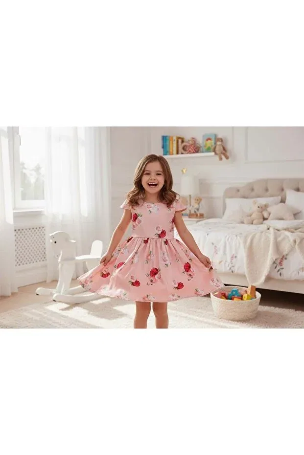 Детское платье для девочек с принтом Satin Pink Floral Dress, Craft, Colored