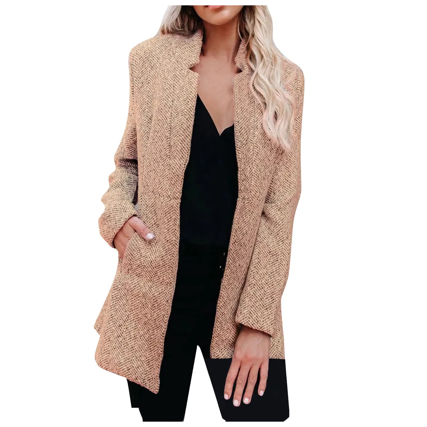 Женское зимнее пальто с двубортной застежкой Camel, Khaki-A