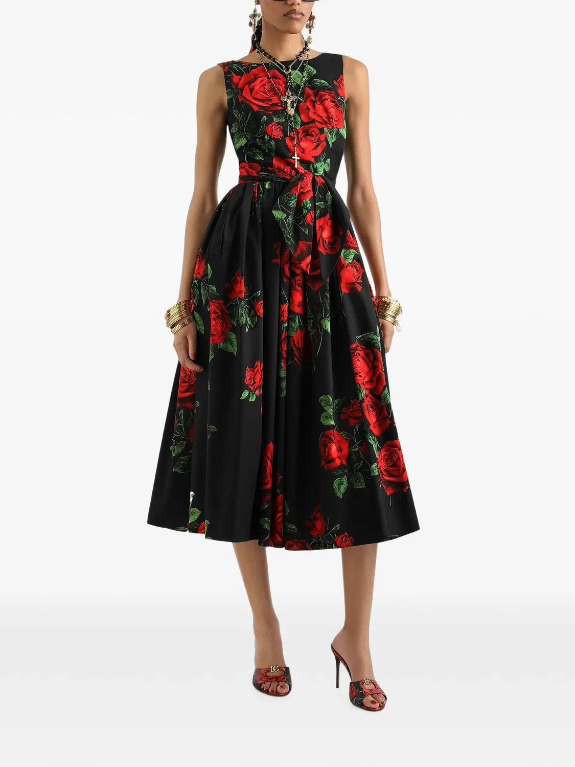 Поплиновое платье миди с принтом Dolce & Gabbana, черный — фото 2