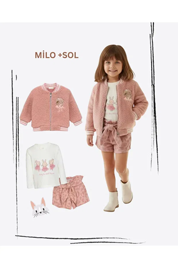Детское пальто для девочек плюшевое Milo Sol, Pink — фото 3
