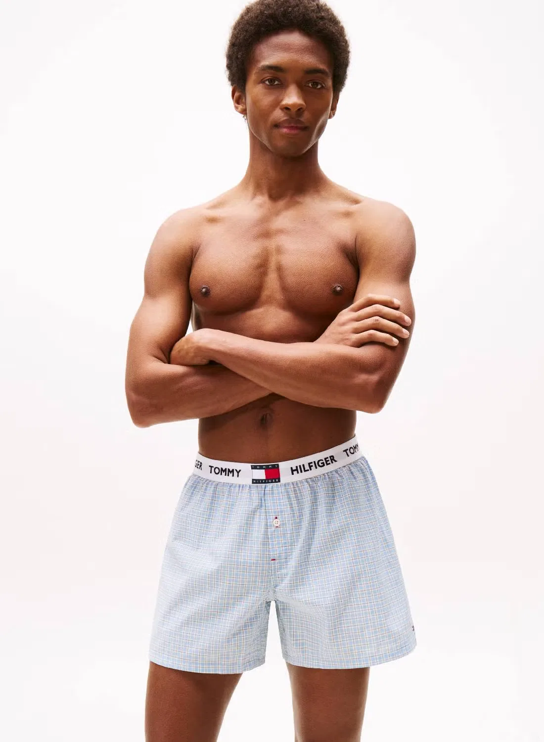 Боксеры хлопковые с логотипом на поясе, Tommy Hilfiger, мини-клетка — фото 2