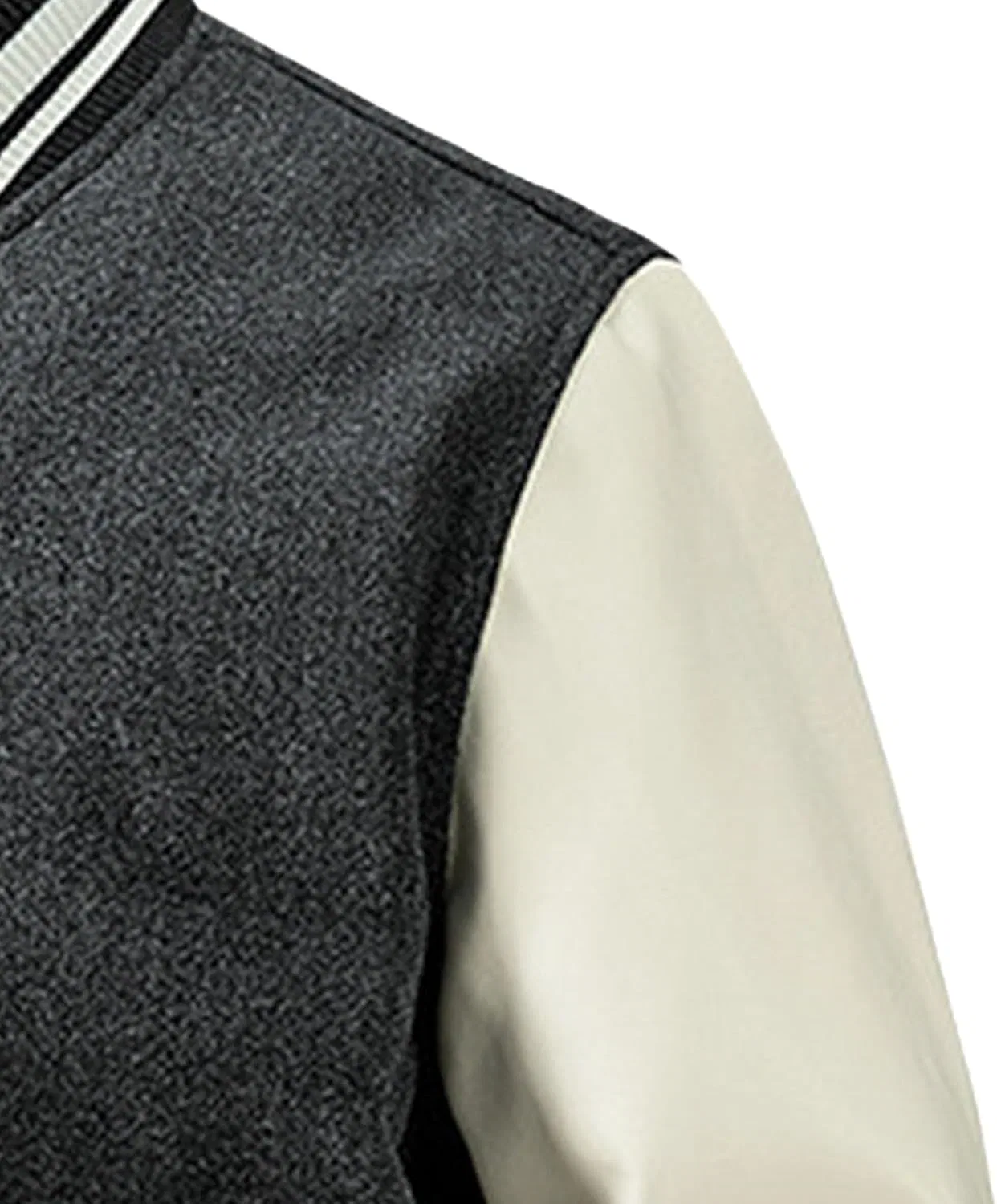 Мужская куртка-бомбер с принтом, Patchwork Leather Baseball Jacket, тёмно-серый — фото 3