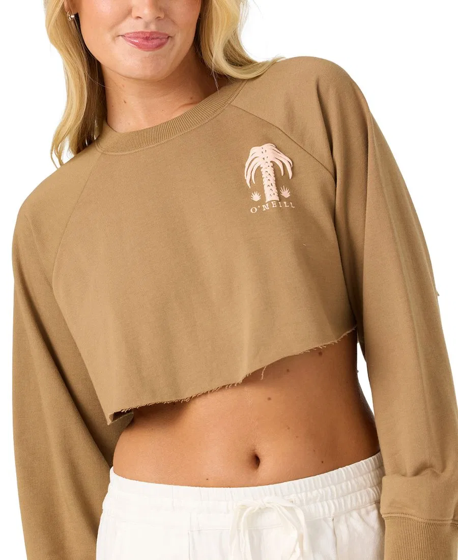 Свитшот женский с принтом Palm Raw Edge Crop Fleece Crewneck O'Neill, Dark Khaki — фото 4