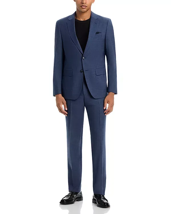 Мужской костюм из шерсти с мелким узором Huge Tic Weave Slim Fit Boss, Open Blue