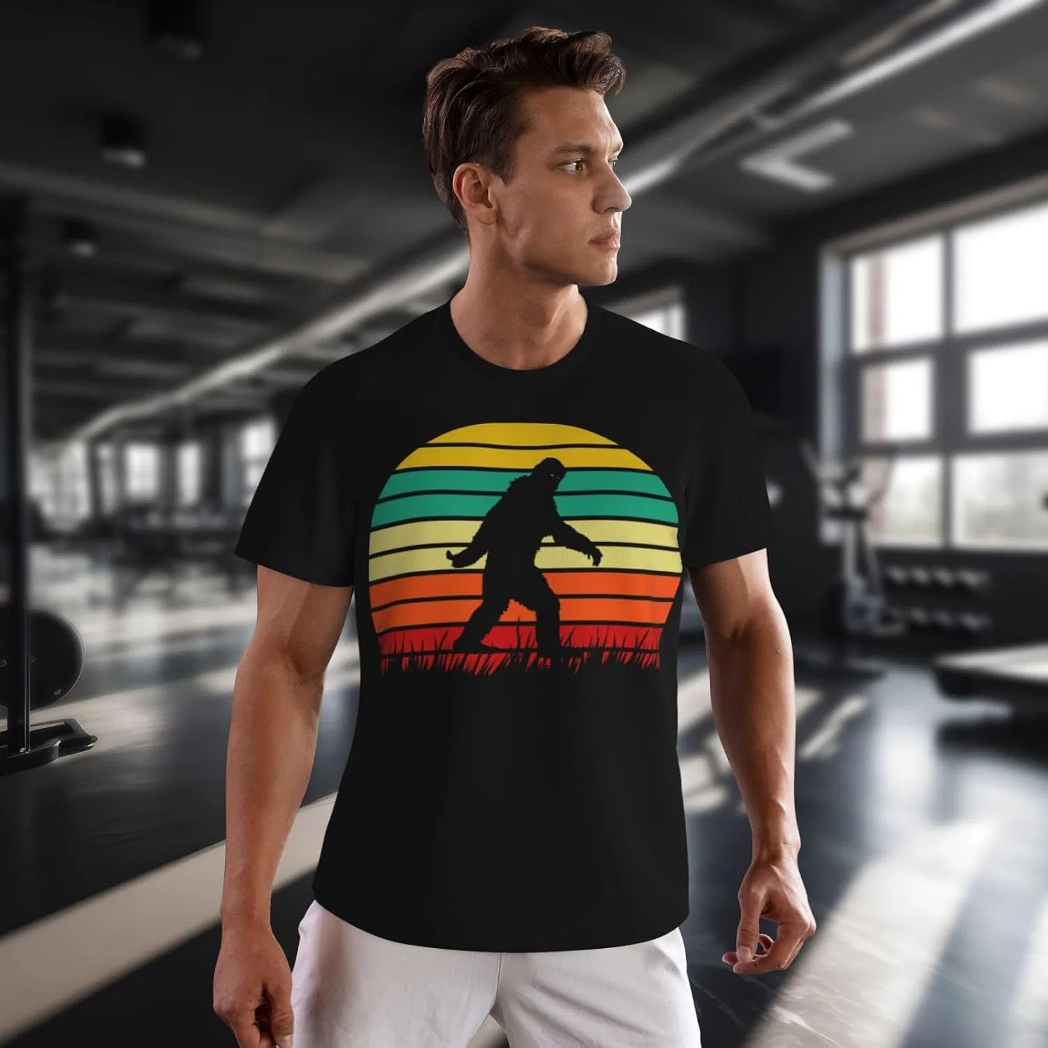 Мужская быстросохнущая футболка, Retro Bigfoot Silhouette — фото 3