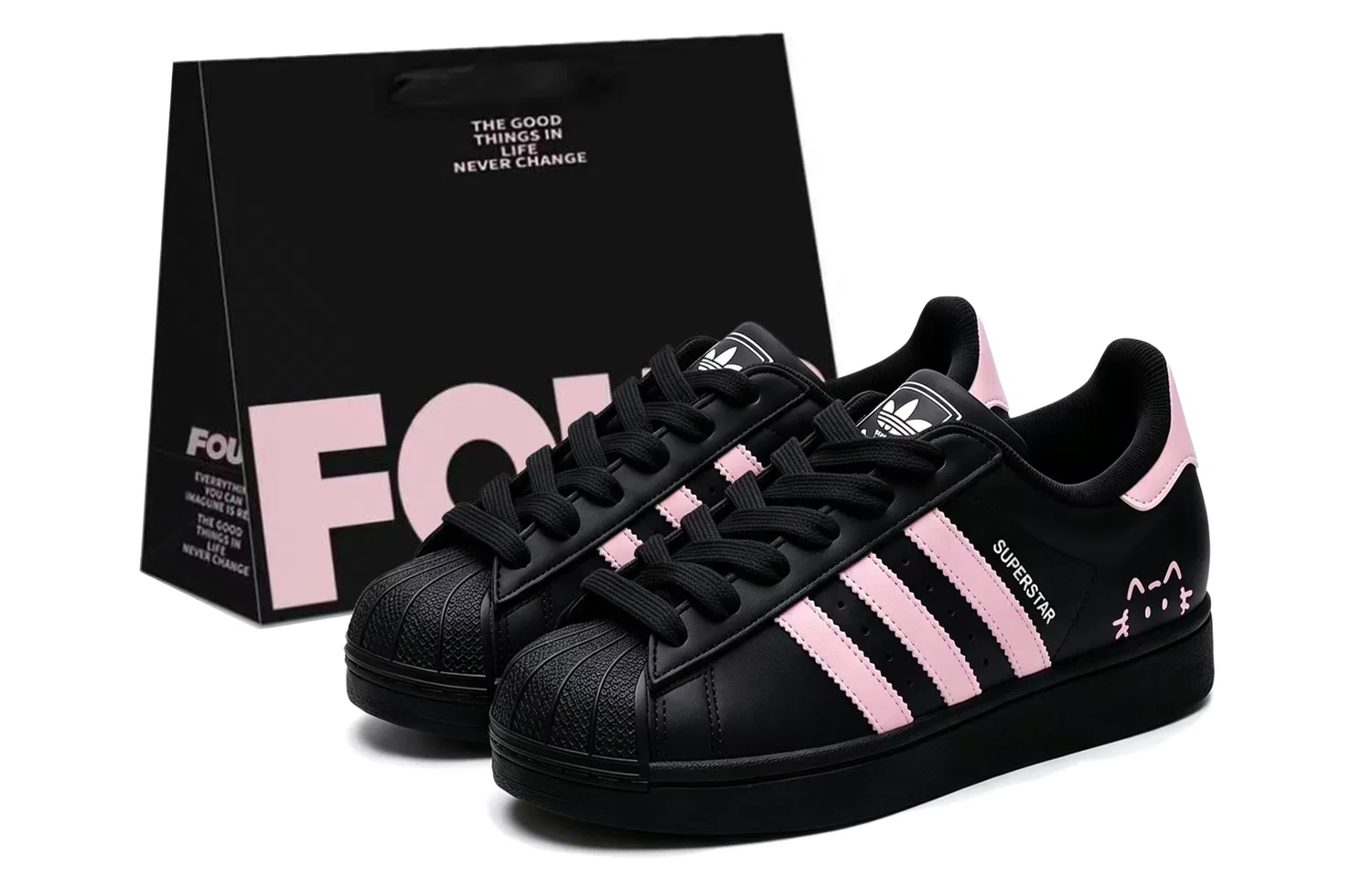 Детские кастомные кроссовки с принтом Superstar 2 Adidas Originals, Black Pink