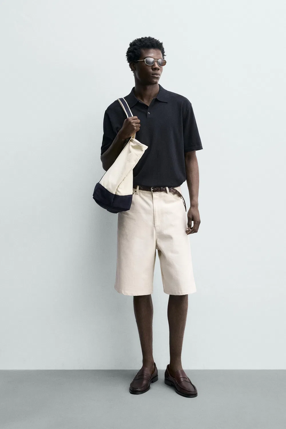 Поло из трикотажа из хлопковой смеси, стандартного кроя ZARA, Dark Navy