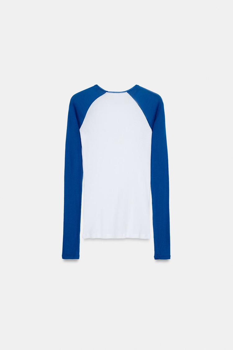 Футболка Zara Supima Long Sleeve, белый/синий — фото 2