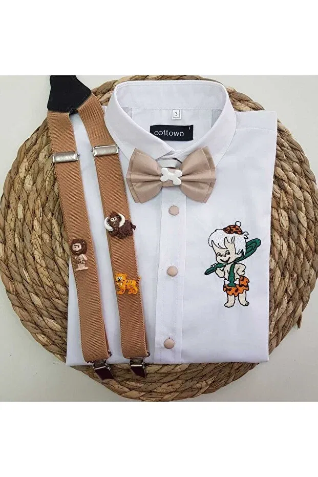 Детская рубашка для мальчиков с принтом Stone Age Concept Sling Bow Tie Cool Partyshop, Beige