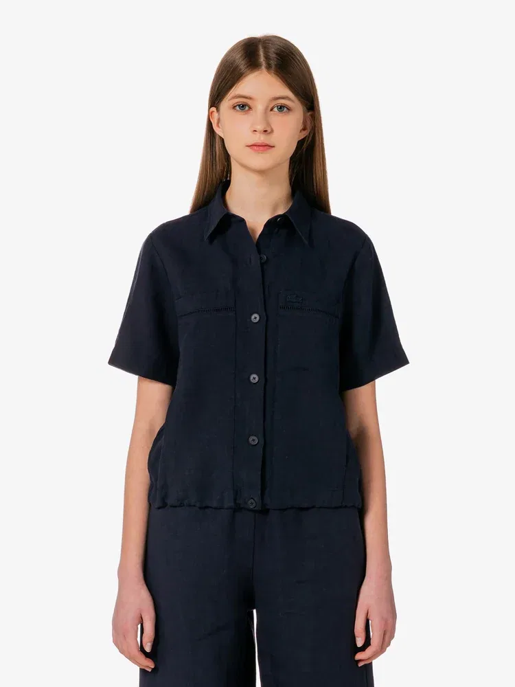 Рубашка LACOSTE Linen Openwork, Navy — фото 4