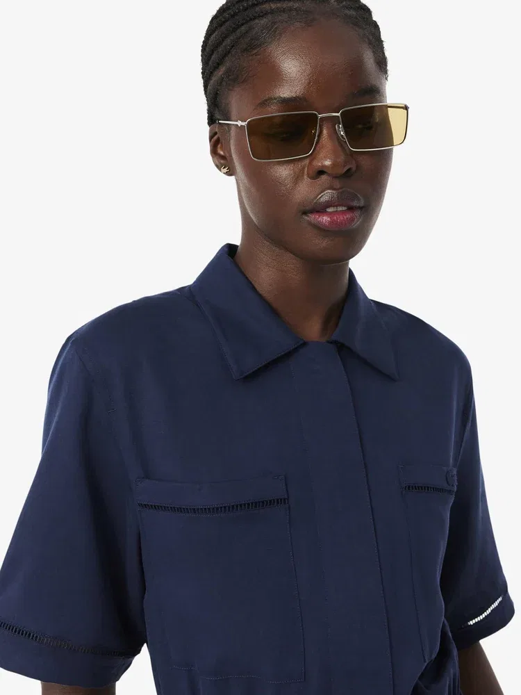 Платье-поло LACOSTE Navy из льна и лиоцелла — фото 2