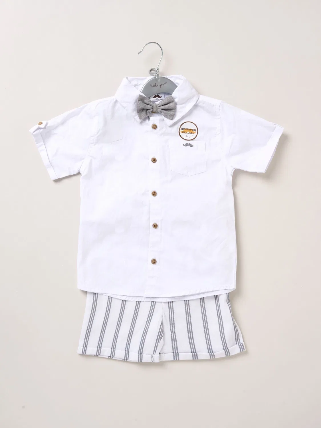 Комплект одежды Little Gent с рубашкой, шортами и подтяжками, белый — фото 3