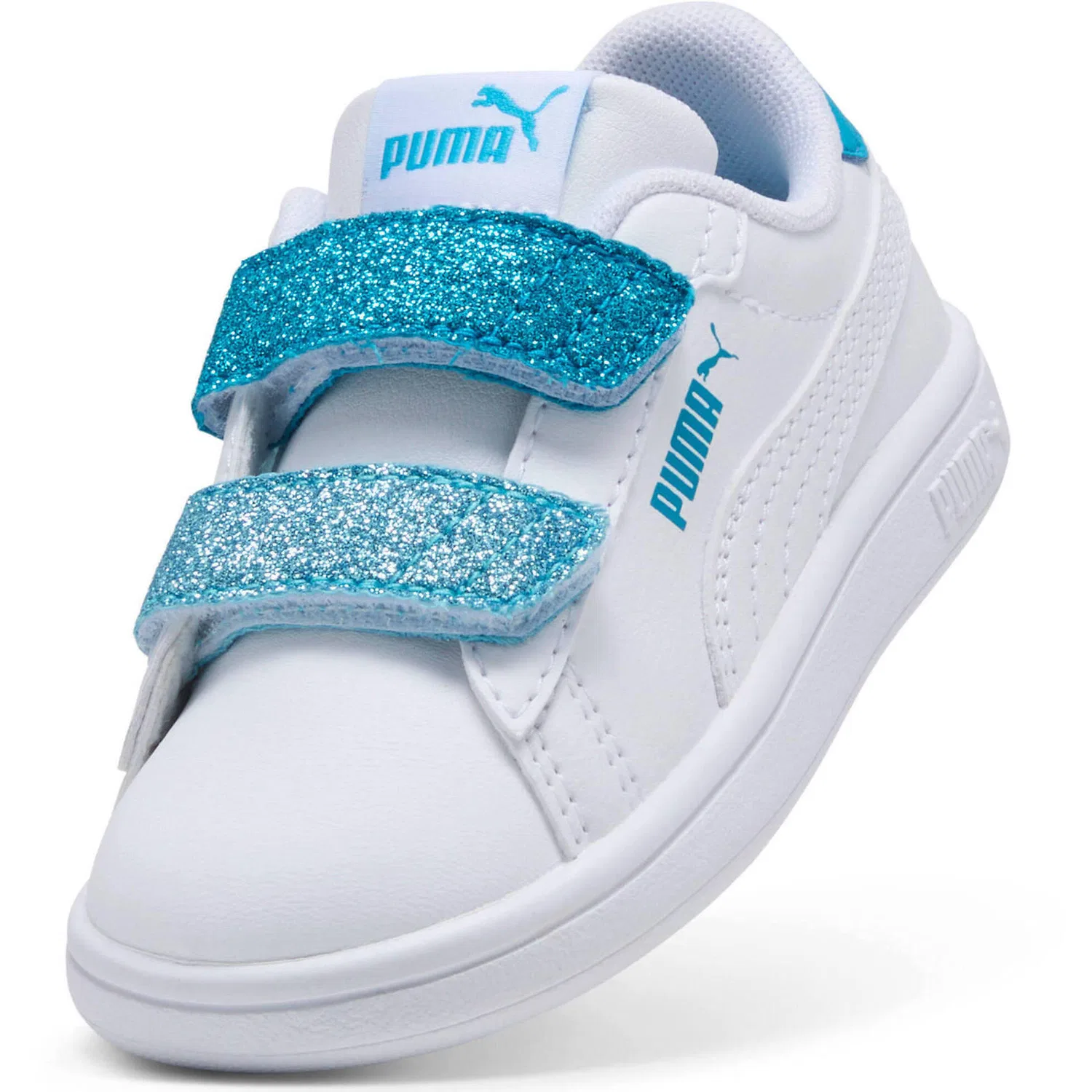 Детские кроссовки с блестками Puma Smash 3.0 L Glitter Velcro V Inf Pu, Weiß — фото 4