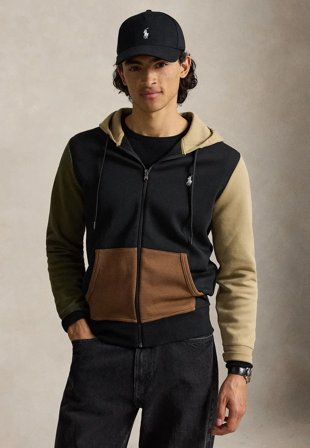 Худи из двойной вязки на молнии - толстовка на молнии Polo Ralph Lauren, Black/Multi-Colored