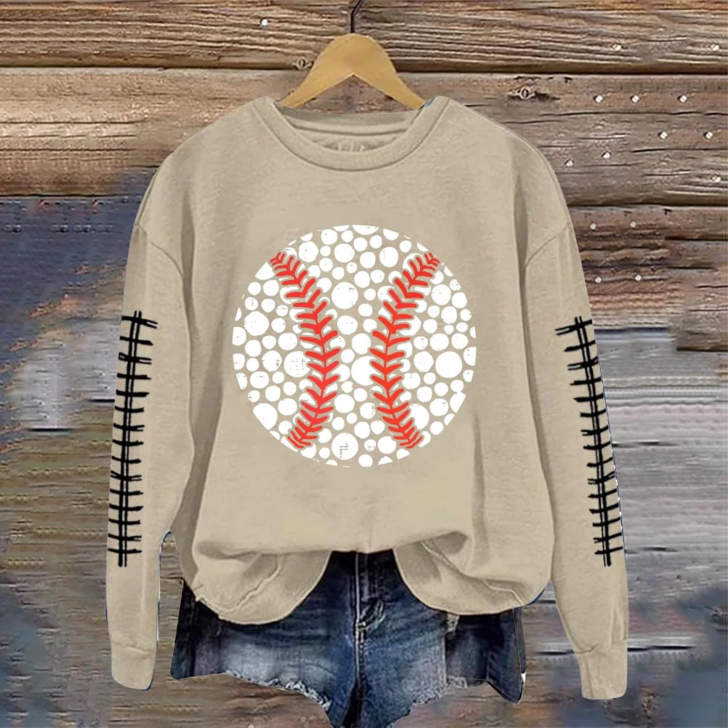 Женский свитшот с принтом, Dot Day Shirt, бежевый — фото 3