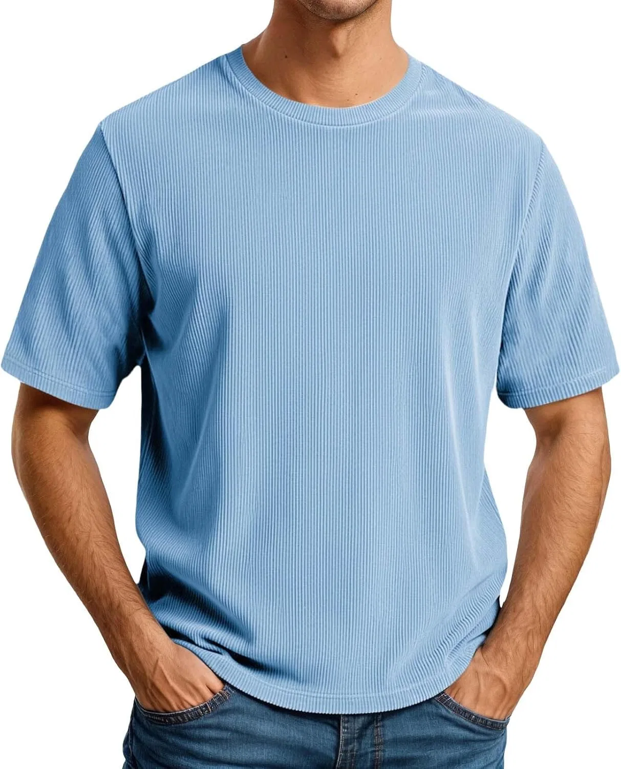 Мужская футболка с воротником-стойкой Corduroy Crewneck Tee Generic, Sky Blue