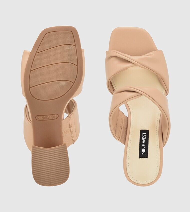 Nine West Gunie Сандалии Женские 7 Бежевый Блок Спиральный Ремешок Каблук Слипоны ZPO1386 — фото 3
